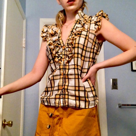 🤠 Honky Tonk Western Yellow Plaid V-Neck - Picture 3 of 5